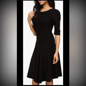 Ivanka Trump Dress Size S Black Textured Stretch Fit Flare Sweater Dress